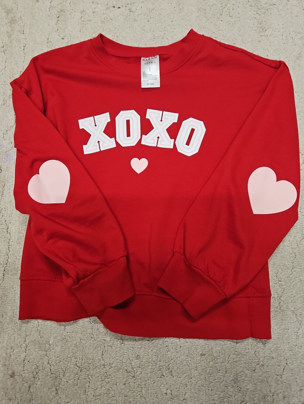 XOXO Heart Sleeve Sweatshirt Red Pullover Top Size Small